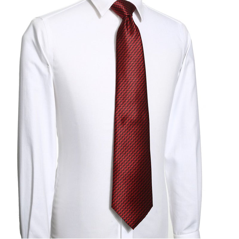 KissTies Plaid Necktie Striped Extra Long Tie in Gift Box, Red Black (63'' XL) - Image 3
